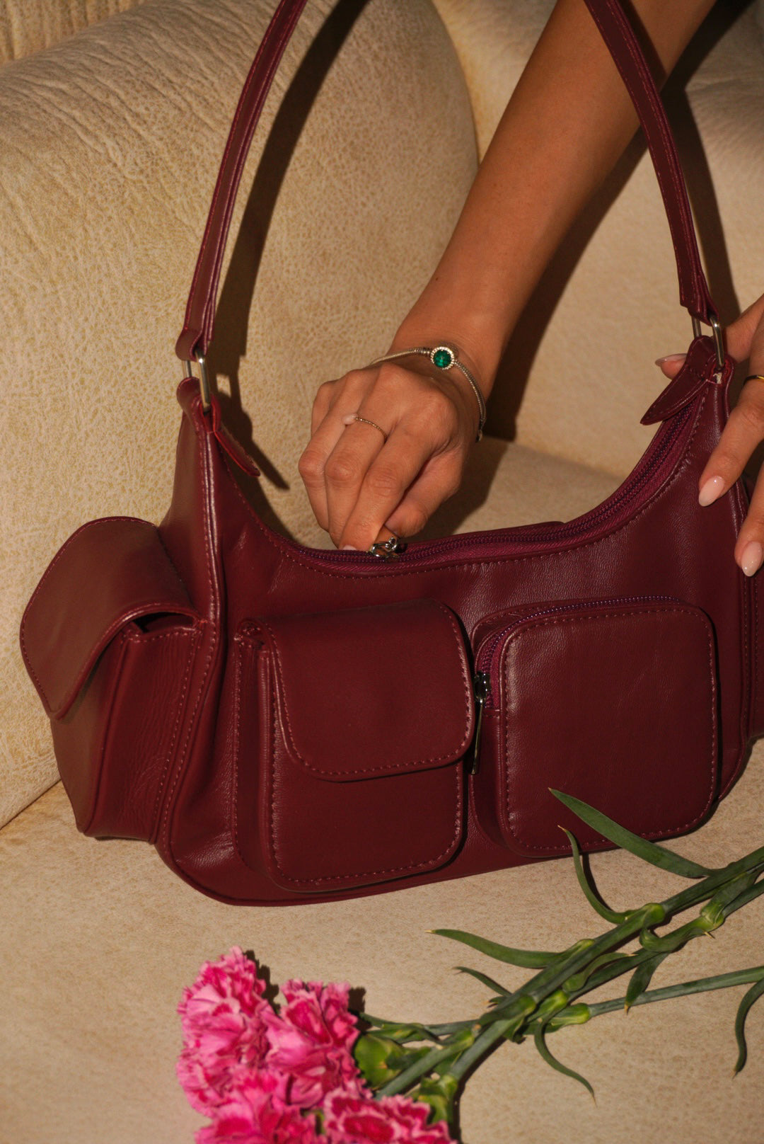 BOLSO DOÑA CARMEN VINO TINTO - CUERO GENUINO