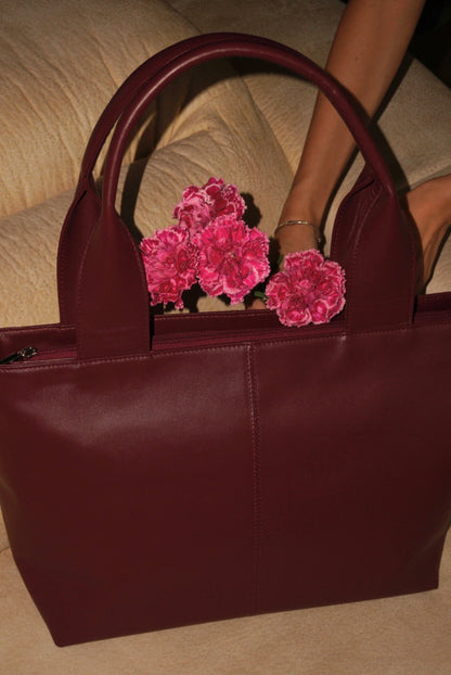 BOLSO DOÑA MERCEDES VINO TINTO - CUERO GENUINO