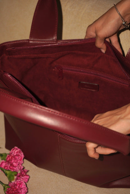 BOLSO DOÑA MERCEDES VINO TINTO - CUERO GENUINO
