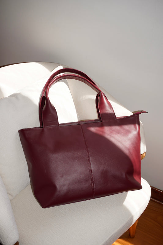 BOLSO DOÑA MERCEDES VINO TINTO - CUERO GENUINO