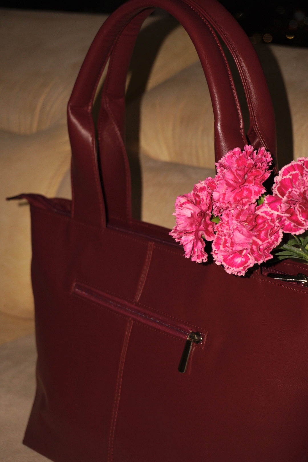 BOLSO DOÑA MERCEDES VINO TINTO - CUERO GENUINO
